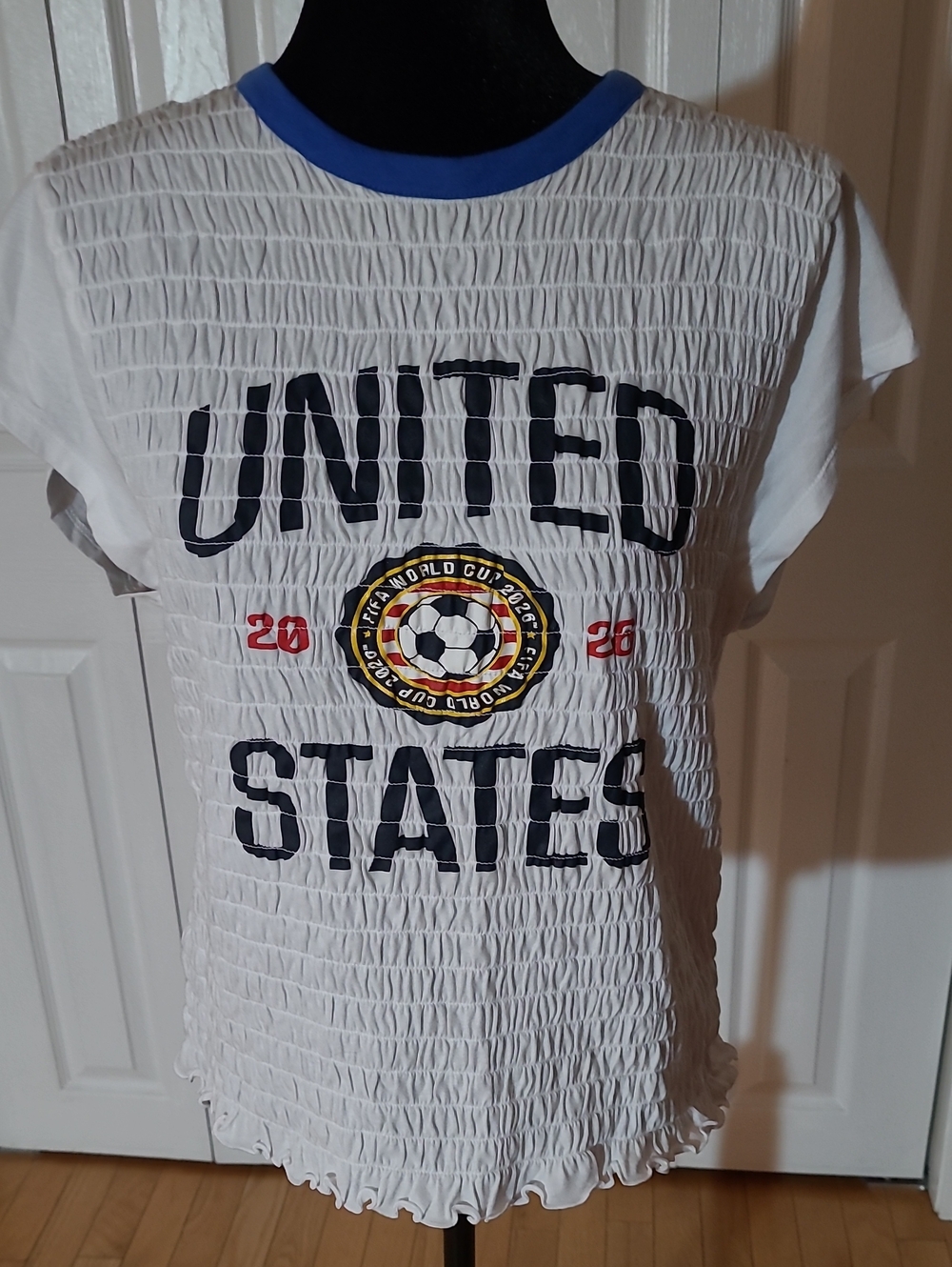 United States World Cup 2026 Soccer, Short Sleeve Tee - White with Blue Trim